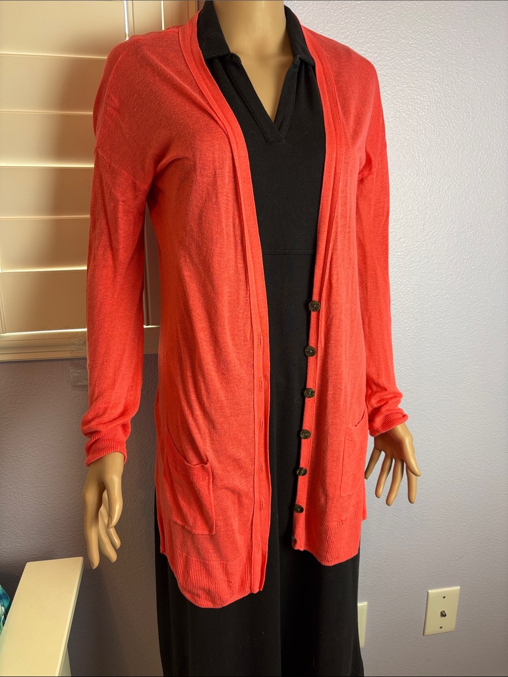 Cynthia Rowley Tangerine Coral Long Button-Front Cardigan